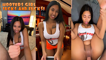 En Passioneret Møde Med En Sensuel Hooters Servitrice, Der Viser Sine Naturlige Aktiver