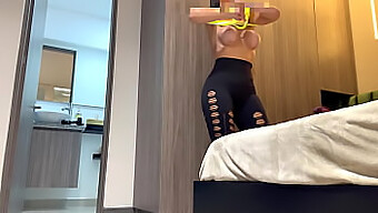 Voyeuristic Footage Of A Fitness Model Preparing For Gym Session (Curvy, Busty Latina)