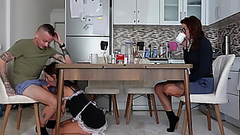 Tattooed Wife Watches Her Husband Fuck The Maid! Unstoppable Lust!