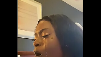 Ebony Babe Gives Sloppy Blowjob And Gets Throat Fucked