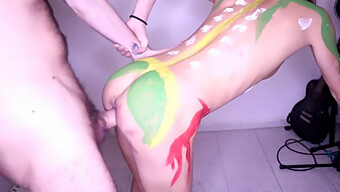 A Naughty Couple'S Art Project: Painting A Naked Woman