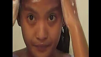 Brown-Skinned Asian Teen'S Solo Shower Show With Voyeuristic Twist