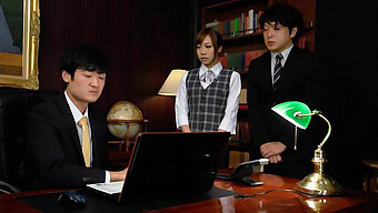 Rough Threesome With Japanese Secretary And Her Colleague