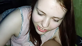 Deepthroating Her Boyfriend'S Big Cock In Close-Up