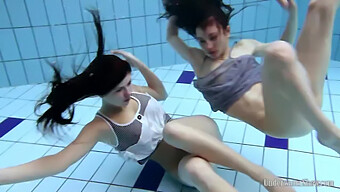 Czech Beauties Aneta And Janka Swim Nude In Public Pool